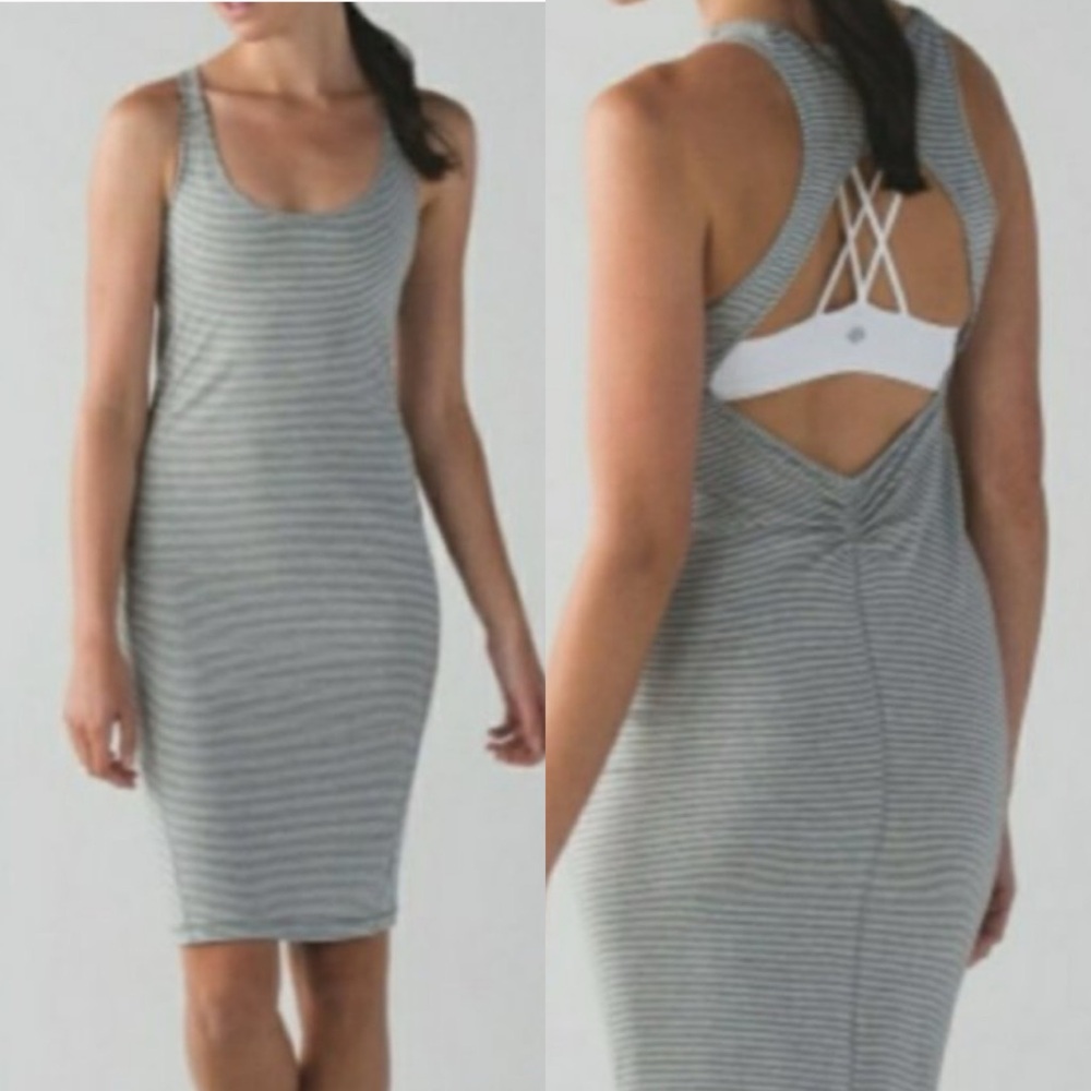 Lululemon Go For It Sleeveless Striped Open Back Ruched Hem Midi Dress medium